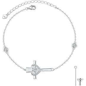 MoonStone Ashes Bracelets Heart Urn Bracelet for Ashes, Sterling Silver Cremation Jewelry for Ashes Adjustable Keepsake Memorial Bracelet for Women