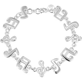 Funny Silver Jewelry Gift For Musician Women,S925 Silver Music Notes For Daughter Sisters Friends Lover Colleague Birthday Christmas Fashion Bracelet