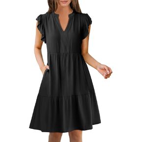 ANRABESS Womens Summer Casual Mini Dress Ruffle Sleeve V Neck Sundress 2025 Fashion Flowy Tiered Boho Beach Vacation Dresses