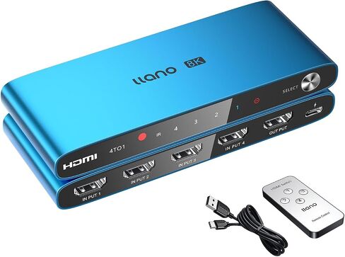 محول llano HDMI 2.1، محول HDMI 4K@120 هرتز 8K@60 هرتز مع جهاز تحكم عن بعد بالأشعة تحت الحمراء، محدد محول 4 في 1 يدعم CEC، HDCP2.3، 3D، HDR10+ VRR ALLM لأجهزة PS5 وXbox (رمادي) in Saudi Arabia
