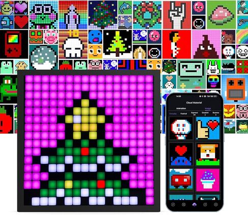 Buyya LED Pixel Art Display - 16x16 Smart Clock RGB Pixel Matrix Panel DIY Graffiti Animations Patterns Text Programmable LED Sign for Living Room Bedroom Game Room, for Kids Adults in Saudi Arabia