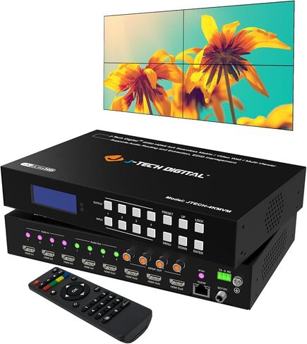 J-Tech Digital 3x3 4K30 هرتز HDMI وحدة تحكم حائط فيديو متعددة المشاهد مصفوفة | مدخل ومخرج 4K30 هرتز، يدعم HDMI وVGA وUSB من النوع C ومنفذ DisplayPort وتصحيح الحواف واستخراج الصوت حتى 10x10 in Kuwait