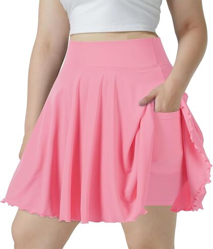 Moon Wood Women Plus Size Mini Skirt Casual Ruffle Mini Skirt Stretchy Tennis Skirt with Shorts in Kuwait