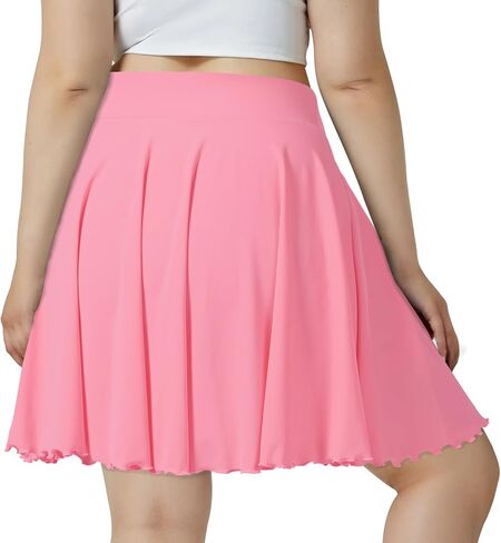 Moon Wood Women Plus Size Mini Skirt Casual Ruffle Mini Skirt Stretchy Tennis Skirt with Shorts in Kuwait