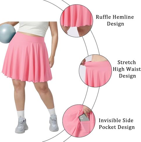 Moon Wood Women Plus Size Mini Skirt Casual Ruffle Mini Skirt Stretchy Tennis Skirt with Shorts in Kuwait