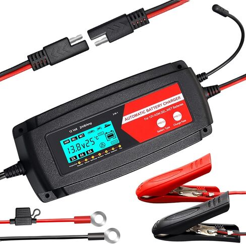 TPE Fully Automatic Smart Charger, 3 in 1 Car Battery Charger Battery Charger and Maintainer 12V 2/4/8 Amp Battery Charger Battery Desulfator with LCD Display for AGM, GEL and Wet Batteries in Kuwait