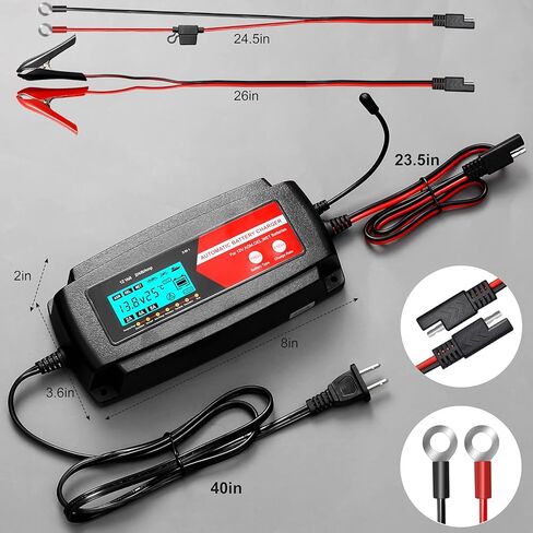 TPE Fully Automatic Smart Charger, 3 in 1 Car Battery Charger Battery Charger and Maintainer 12V 2/4/8 Amp Battery Charger Battery Desulfator with LCD Display for AGM, GEL and Wet Batteries in Kuwait