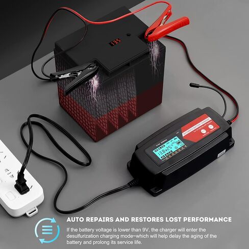 TPE Fully Automatic Smart Charger, 3 in 1 Car Battery Charger Battery Charger and Maintainer 12V 2/4/8 Amp Battery Charger Battery Desulfator with LCD Display for AGM, GEL and Wet Batteries in Kuwait