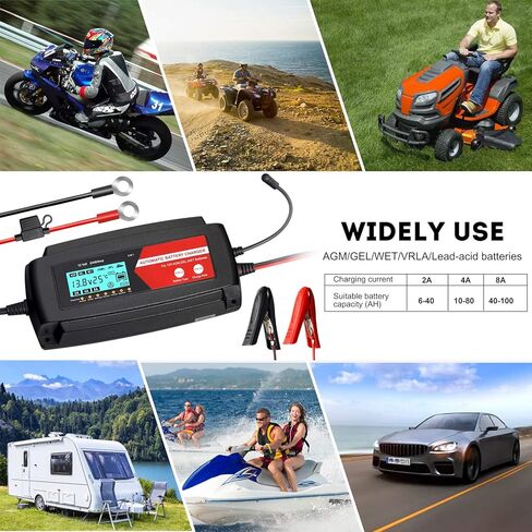 TPE Fully Automatic Smart Charger, 3 in 1 Car Battery Charger Battery Charger and Maintainer 12V 2/4/8 Amp Battery Charger Battery Desulfator with LCD Display for AGM, GEL and Wet Batteries in Kuwait
