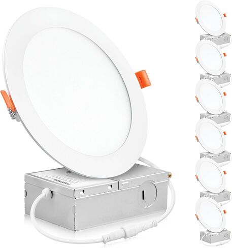 PARMIDA (16 Pack) 6 Inch Dimmable 5CCT Ultra-Thin LED Recessed Ceiling Light with Junction Box, 5 Color Selectable 2700K/3000K/3500K/4000K/5000K, 12W, Canless Wafer Slim Panel Downlight, IC Rated, ETL in Kuwait