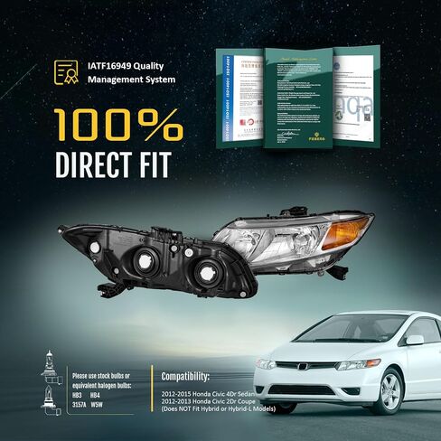 [OE Style Anti-Yellowing for 2012-2015 Honda Civic 4Dr Sedan Headlights for 12-13 Honda Civic 2Dr Coupe Pair Headlamp in Saudi Arabia