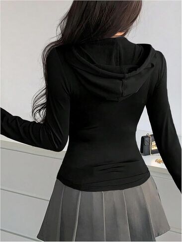 MakeMeChic Women's Long Sleeve Hooded Sweatshirt Zip Up Drawstring Front Hoodies Top in Saudi Arabia