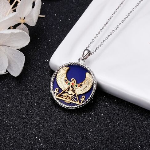 Alphm Egyptian Jewelry for Women 925 Sterling Silver Bastet Goddess/Eye of Horus Pendant Necklace Ancient Egyptian Jewelry Present in Kuwait