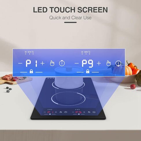 موقد الحث المزدوج 110 فولت، 4000 وات 24 بوصة موقد كهربائي 2 شعلات، موقد الحث العلوي شاشة LED تعمل باللمس، 9 مستويات لدرجة الحرارة والطاقة، قفل أمان، لوحة تسخين حثية محمولة in Kuwait
