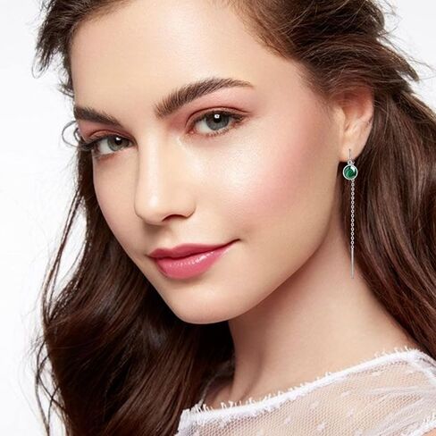 أقراط الشرابة النسائية من الفضة الإسترليني، أقراط متدلية من الأحجار الكريمة، سلسلة طويلة، خط الأذن in Kuwait