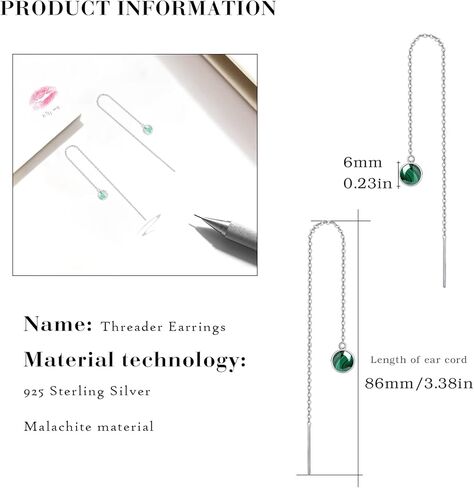 أقراط الشرابة النسائية من الفضة الإسترليني، أقراط متدلية من الأحجار الكريمة، سلسلة طويلة، خط الأذن in Kuwait