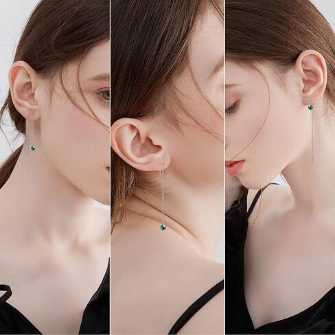 أقراط الشرابة النسائية من الفضة الإسترليني، أقراط متدلية من الأحجار الكريمة، سلسلة طويلة، خط الأذن in Kuwait