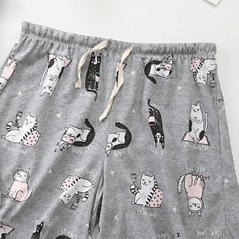 طقم بيجامات نسائية لطيفة ذات رسومات جرافيكية من Lu's Chic، ملابس نوم من مزيج القطن بأكمام قصيرة ورسوم كارتونية in Kuwait