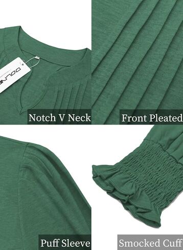 DOLNINE Plus-Size-Tops for Women Notch V Neck Puff Long Sleeve T Shirts Casual Pleated Trendy Smocked Cuffs Tee Tunics XL-5XL in Kuwait