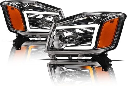 Alpha Owls 8711866 Crystal Headlights With Switchback Sequential LED Light Bar & Startup Light - Chrome Amber Fits 2004-2015 Nissan Titan / 2004 2005-2007 Armada in Saudi Arabia