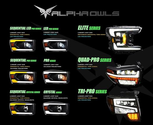 Alpha Owls 8711866 Crystal Headlights With Switchback Sequential LED Light Bar & Startup Light - Chrome Amber Fits 2004-2015 Nissan Titan / 2004 2005-2007 Armada in Saudi Arabia