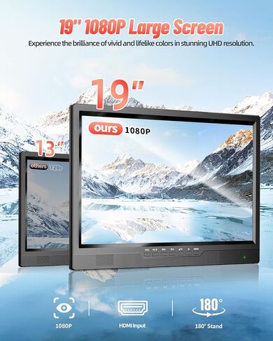 تلفزيون ديسوبري 18 بوصة محمول مع هوائي، تلفزيون صغير مع مدخل HDMI 1080P، مدخل AV، منفذ USB، حامل مدمج، تلفزيون محمول صغير للمطبخ وغرفة النوم والتخييم RV، جهاز تحكم عن بعد، لا بطارية ولا واي فاي in Kuwait