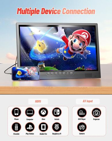 تلفزيون ديسوبري 18 بوصة محمول مع هوائي، تلفزيون صغير مع مدخل HDMI 1080P، مدخل AV، منفذ USB، حامل مدمج، تلفزيون محمول صغير للمطبخ وغرفة النوم والتخييم RV، جهاز تحكم عن بعد، لا بطارية ولا واي فاي in Kuwait