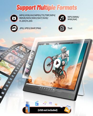 تلفزيون ديسوبري 18 بوصة محمول مع هوائي، تلفزيون صغير مع مدخل HDMI 1080P، مدخل AV، منفذ USB، حامل مدمج، تلفزيون محمول صغير للمطبخ وغرفة النوم والتخييم RV، جهاز تحكم عن بعد، لا بطارية ولا واي فاي in Kuwait