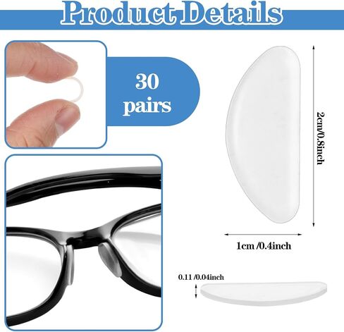 30 Pairs Eyeglasses Nose Pads Soft Silicone Adhesive Glasses Nose Pad Replacement D-Shaped Anti Slip Nose Pads for Glasses, Transparent Eyeglass Nose Pads for Full Plastic Frames, 1mm in Saudi Arabia