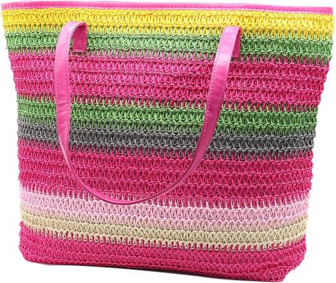 Large Straw Tote Bag for Women Rattan Woven Beach Bag Summer Colored Stripe Shoulder Bags Handbag in Saudi Arabia