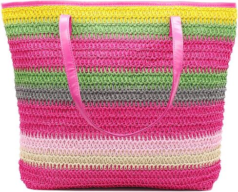 Large Straw Tote Bag for Women Rattan Woven Beach Bag Summer Colored Stripe Shoulder Bags Handbag in Saudi Arabia