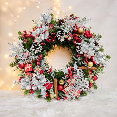 50 Pcs Christmas Tree Decorations Picks, Include 25Pcs Glitter Pine Branch and 25 Pcs Glitter Berries Stems, Fake Floral Twig Ornaments for Christmas Tree Wreath Garland Holiday Decor(Silver) in Saudi Arabia