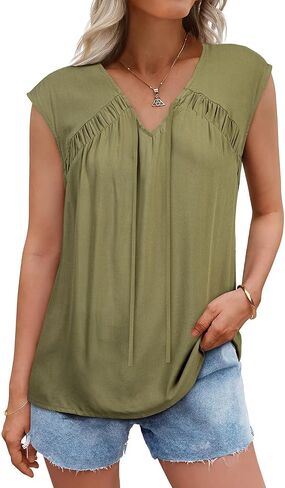 BLENCOT Womens Cap Sleeve Bow Tie Front Tops Loose Tshirts Flowy Summer Trendy Blouse Sleeveless Fashion Camisoles in Kuwait