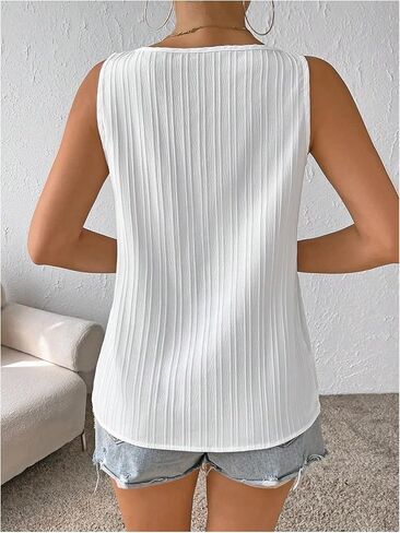 Women's Floral Lace Patchwork Tank Top V Neck Sleeveless Summer Casual Tee Shirt in Saudi Arabia