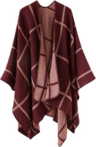 Verdusa Women's Fringe Shawls Wraps Winter Open Front Poncho Cape Oversized Cardigan Sweater in Saudi Arabia