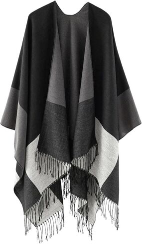 Verdusa Women's Fringe Shawls Wraps Winter Open Front Poncho Cape Oversized Cardigan Sweater in Saudi Arabia