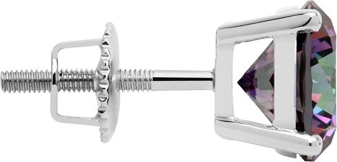 14K Solid White Gold Rainbow Mystic Cubic Zirconia Stud Earrings | 4.0 CTW | Screw Back Posts | With Gift Box in Kuwait