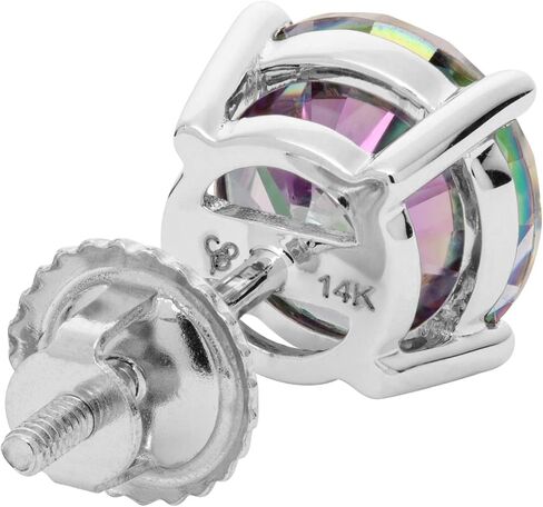 14K Solid White Gold Rainbow Mystic Cubic Zirconia Stud Earrings | 4.0 CTW | Screw Back Posts | With Gift Box in Kuwait