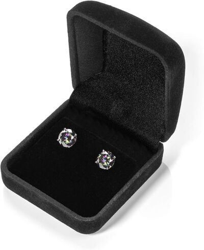14K Solid White Gold Rainbow Mystic Cubic Zirconia Stud Earrings | 4.0 CTW | Screw Back Posts | With Gift Box in Kuwait