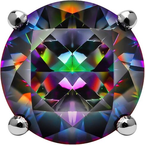 14K Solid White Gold Rainbow Mystic Cubic Zirconia Stud Earrings | 4.0 CTW | Screw Back Posts | With Gift Box in Kuwait