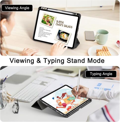 حافظة Soke New iPad Pro 11 2022/2021/2020 مع حامل أقلام - [حماية كاملة للجسم + الجيل الثاني من شحن قلم Apple + تنبيه/غفو تلقائي]، غطاء خلفي ناعم من مادة TPU لجهاز iPad Pro 2022 مقاس 11 بوصة (كتاب أسود) in Kuwait