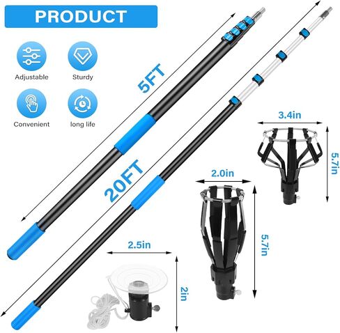 VASALAID 3-12FT Light Bulb Changer Pole Kit Light Bulb Changer for High Ceilings with Pole with Baskets and Suction Cup for High Ceilings and Recessed Lights Lightbulb Removal Changing in Saudi Arabia