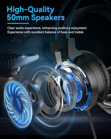 V9 Pro Gaming Headset with Noise Cancelling Mic, 50MM Drivers, Wired Over-Ear Gaming Headphones for PS5, PS4, Xbox Series X|S, Switch, Mac, PC, laptops, 3.5MM Jack, RGB Light, Red in Saudi Arabia