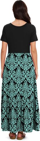 VIISHOW Women's Short Sleeve Maxi Dress 2025 Summer V Neck Knit Loose Plain Empire Waist Casual Dresses with Pockets in Saudi Arabia