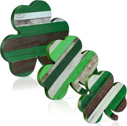 St. Patrick's Day Table Wooden Signs 3 Pieces St. Patrick's Table Decor Irish Themed Wooden Shamrock Decor Green Shamrock Blocks St. Patrick's Day Shamrocks Lucky Sign for Home Decor (Cute Style) in Kuwait