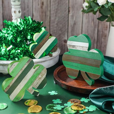 St. Patrick's Day Table Wooden Signs 3 Pieces St. Patrick's Table Decor Irish Themed Wooden Shamrock Decor Green Shamrock Blocks St. Patrick's Day Shamrocks Lucky Sign for Home Decor (Cute Style) in Kuwait