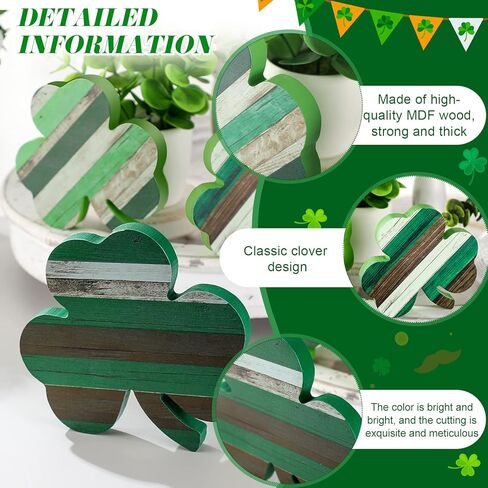 St. Patrick's Day Table Wooden Signs 3 Pieces St. Patrick's Table Decor Irish Themed Wooden Shamrock Decor Green Shamrock Blocks St. Patrick's Day Shamrocks Lucky Sign for Home Decor (Cute Style) in Kuwait