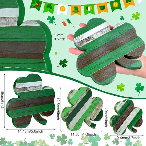 St. Patrick's Day Table Wooden Signs 3 Pieces St. Patrick's Table Decor Irish Themed Wooden Shamrock Decor Green Shamrock Blocks St. Patrick's Day Shamrocks Lucky Sign for Home Decor (Cute Style) in Kuwait