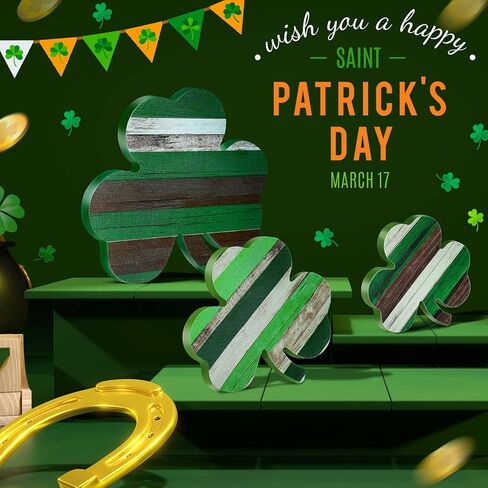 St. Patrick's Day Table Wooden Signs 3 Pieces St. Patrick's Table Decor Irish Themed Wooden Shamrock Decor Green Shamrock Blocks St. Patrick's Day Shamrocks Lucky Sign for Home Decor (Cute Style) in Kuwait