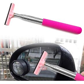 Car Rearview Mirror Scraper,​​Retractable Vehicle Glass Cleaner Tool,Long Handle Car Cleaning Tool,Portable Vehicle Interior Exterior Accessories for Rainy Foggy Weather(Black) (black)